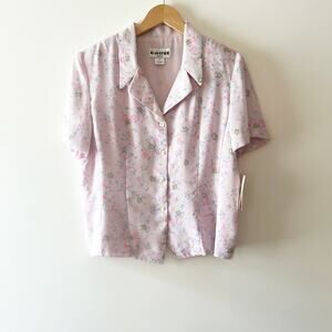 Vintage 90s Joan Leslie Pink Floral Button Up Shirt Size 12P NWT